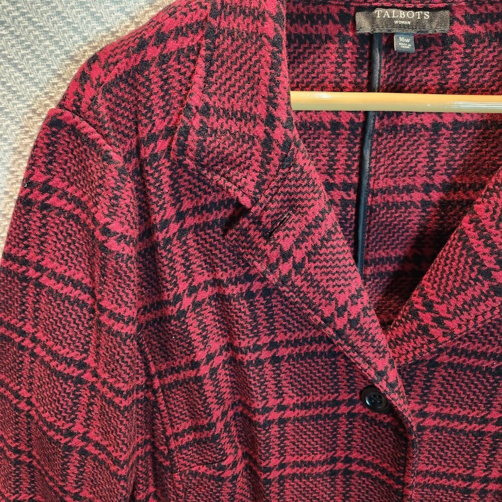 Vtg Talbots Wool Blazer 16w Black Red Plaid Tartan Classic Office View 2